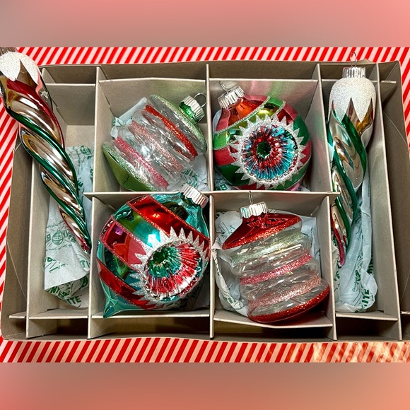 6 Radko Christmas Glass Ornaments Icicles Reflector Beehive Shape Tinsel Inside - Picture 12 of 13